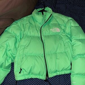 north face cropped down jacket in bright green